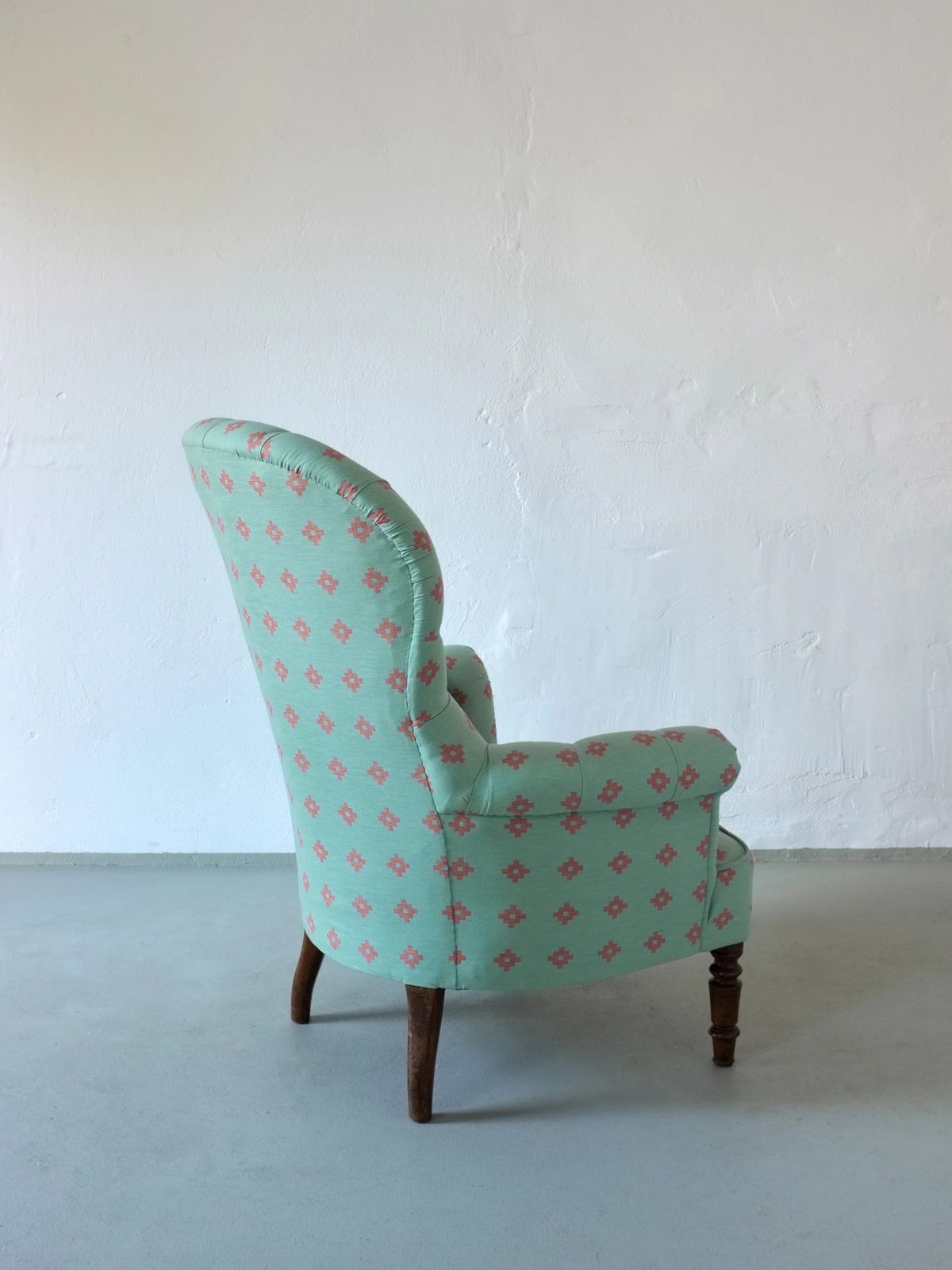 Vintage Green Coral Button Back Armchair | Belgium photo Furniture
