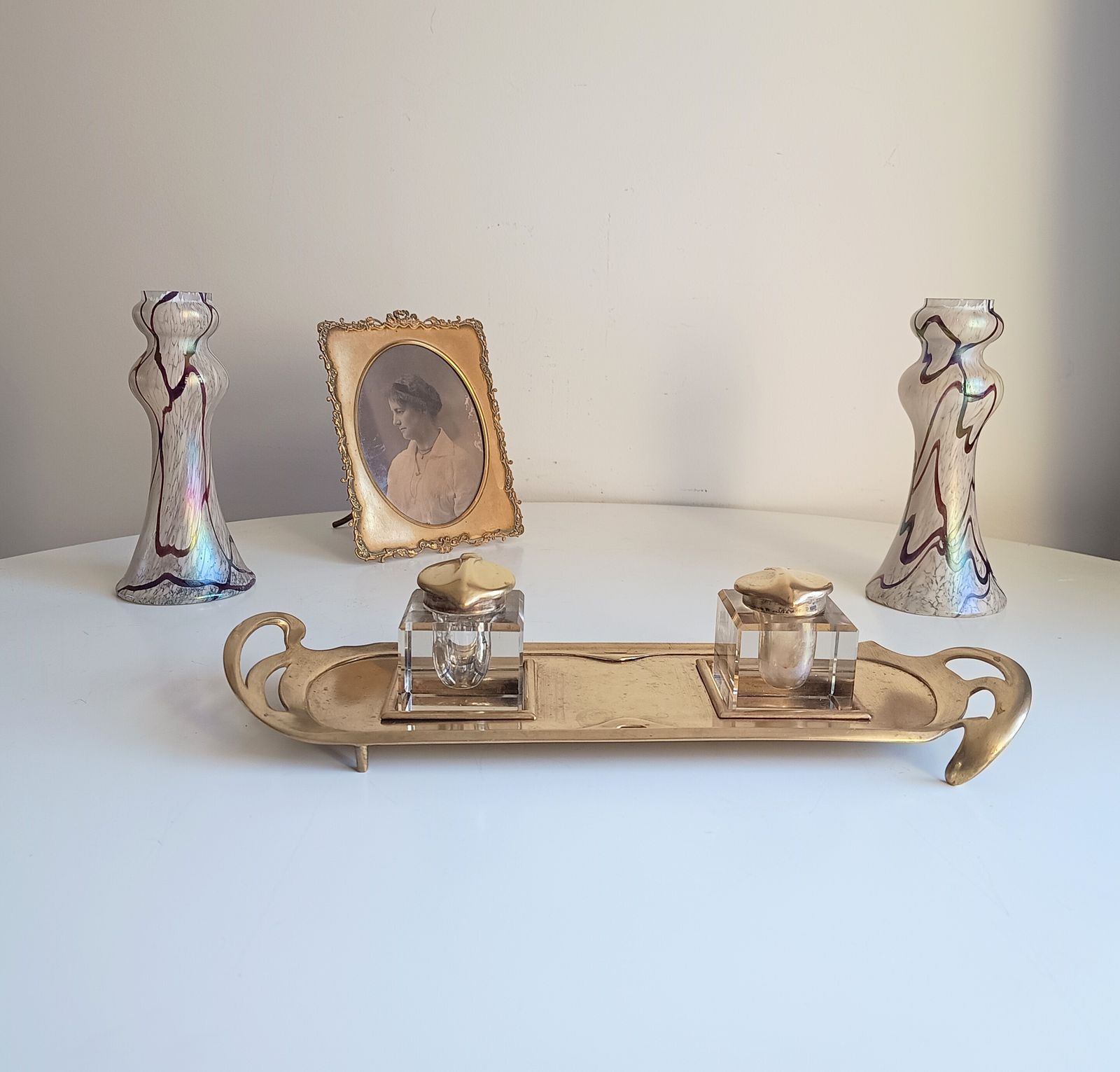Art Nouveau Inkwells Set: Geschutzt 1902, Schlenker And Kienzle photo 165.0