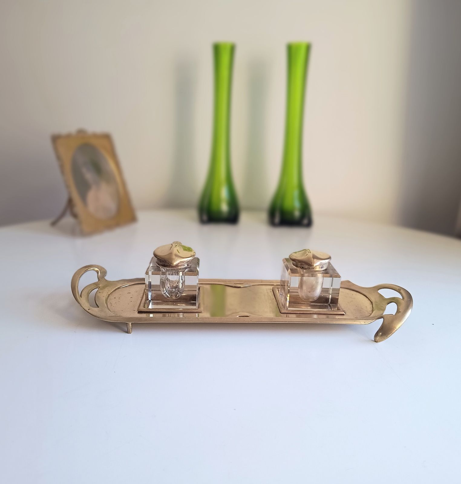 Art Nouveau Inkwells Set: Geschutzt 1902, Schlenker And Kienzle photo buy