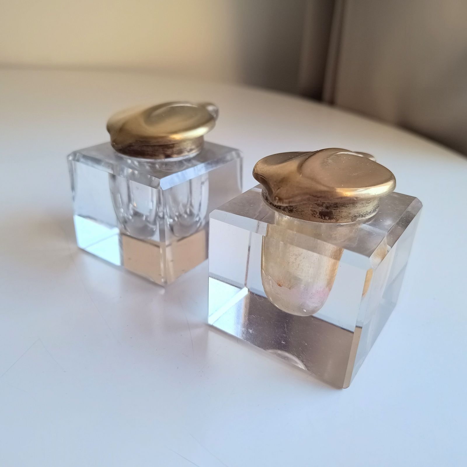 Art Nouveau Inkwells Set: Geschutzt 1902, Schlenker And Kienzle photo vintage