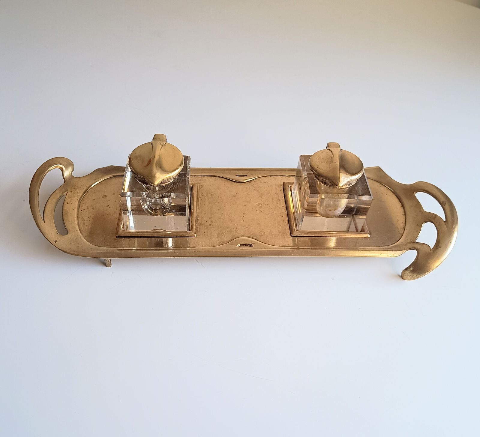 Art Nouveau Inkwells Set: Geschutzt 1902, Schlenker And Kienzle