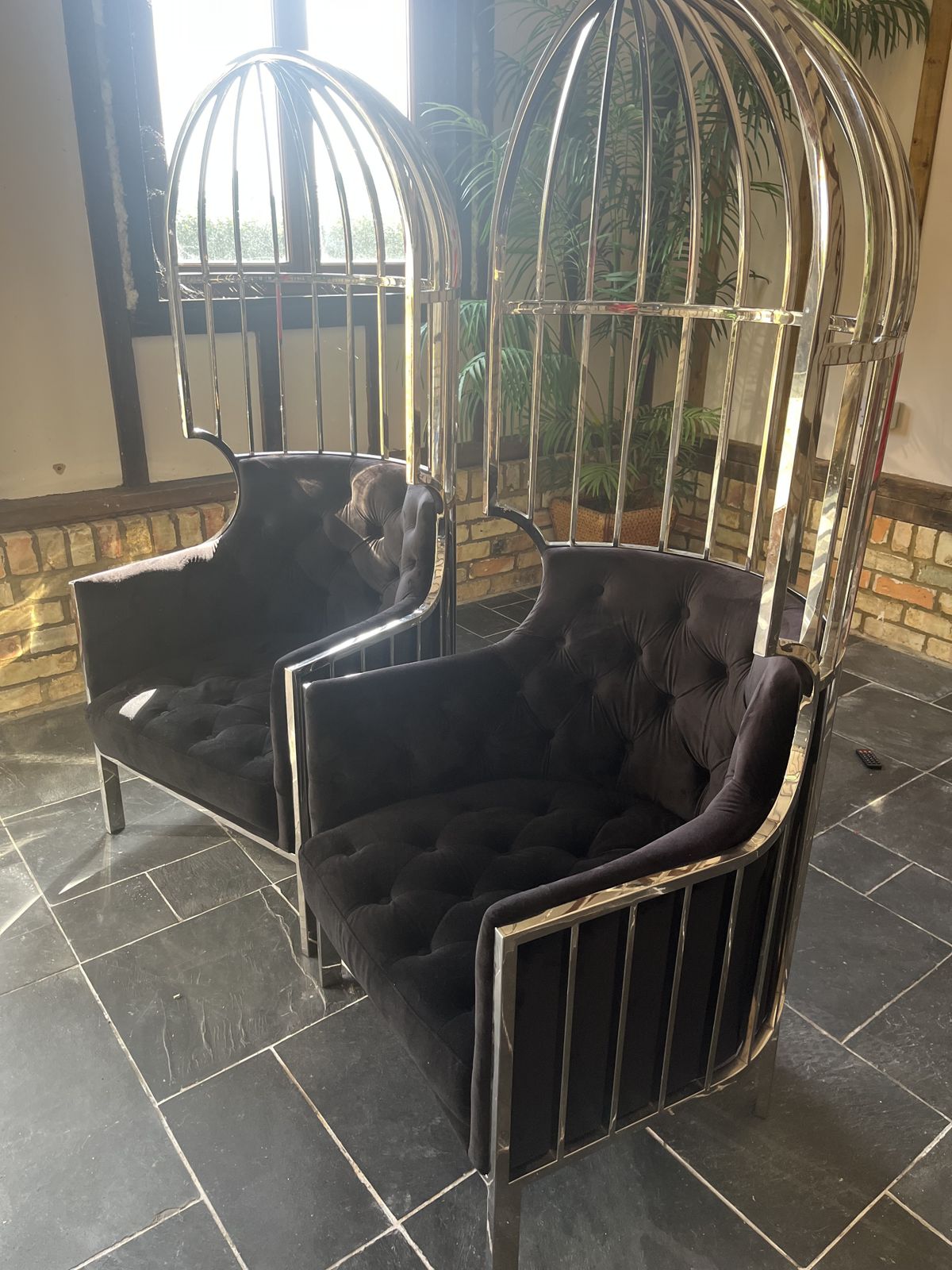 Eichholtz Pair Of Silver Cage Statement Chairs