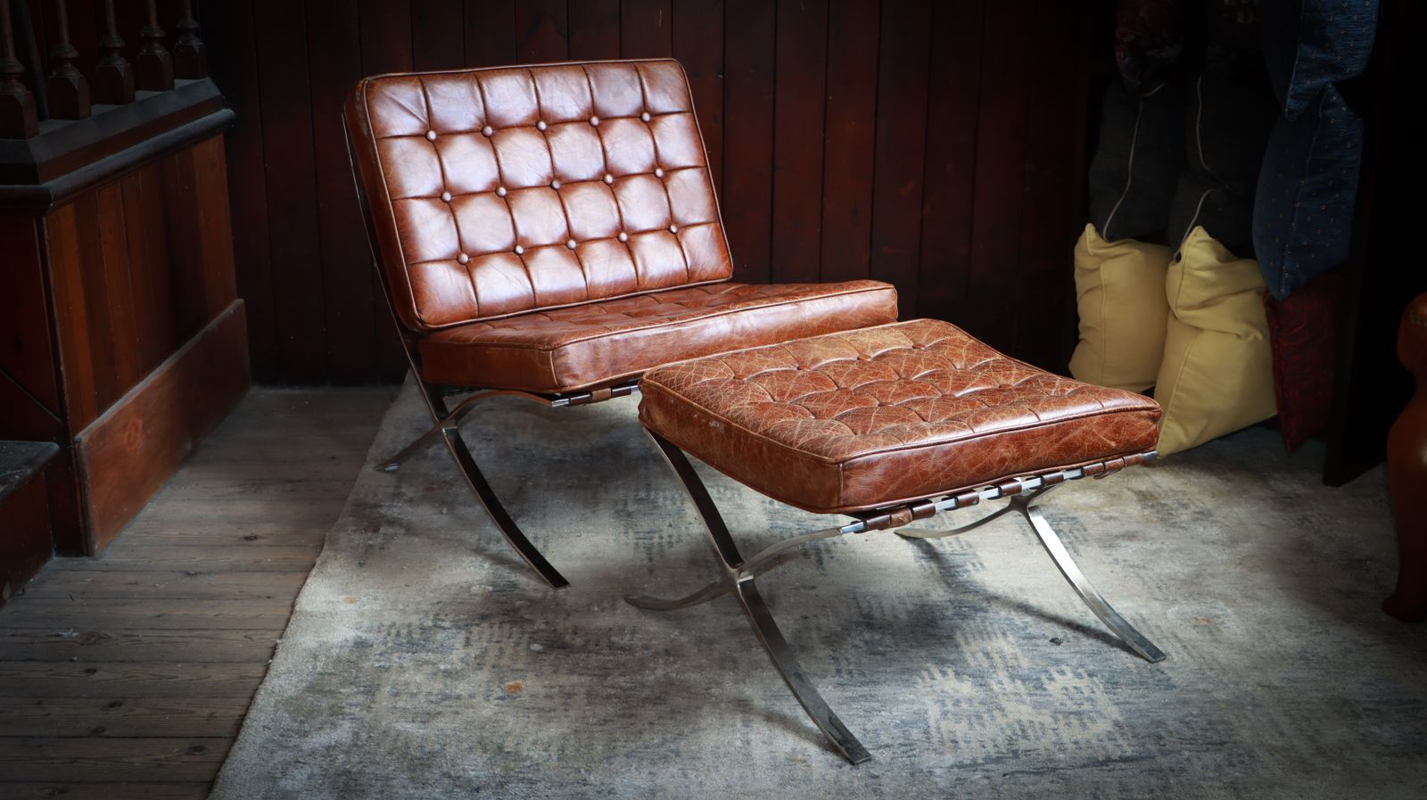 Halo Timothy Oulton Barcelona Mies Vander Rohe Style Armchair Footstool Leather photo buy