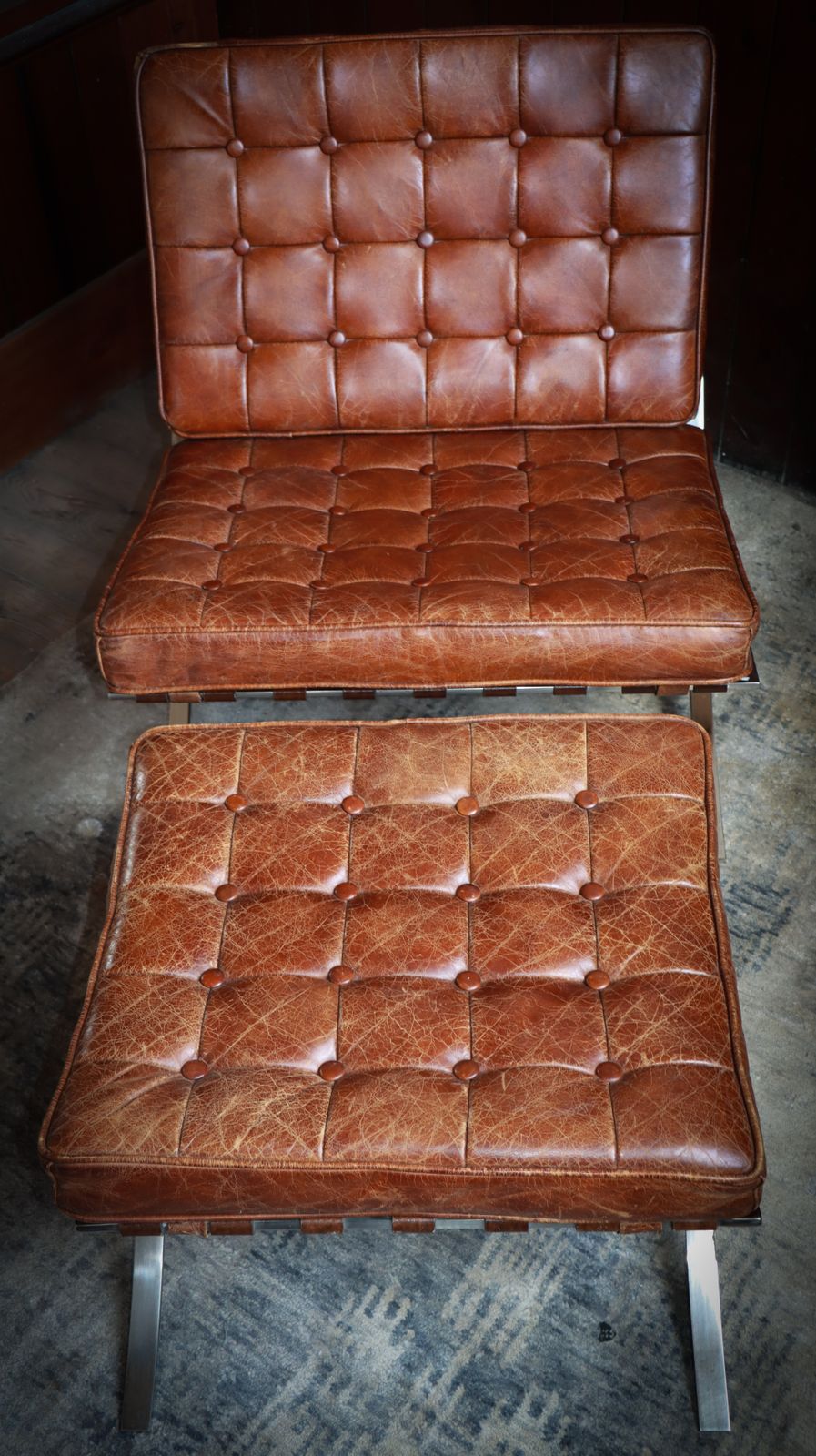 Furniture Halo Timothy Oulton Barcelona Mies Vander Rohe Style Armchair Footstool Leather photo