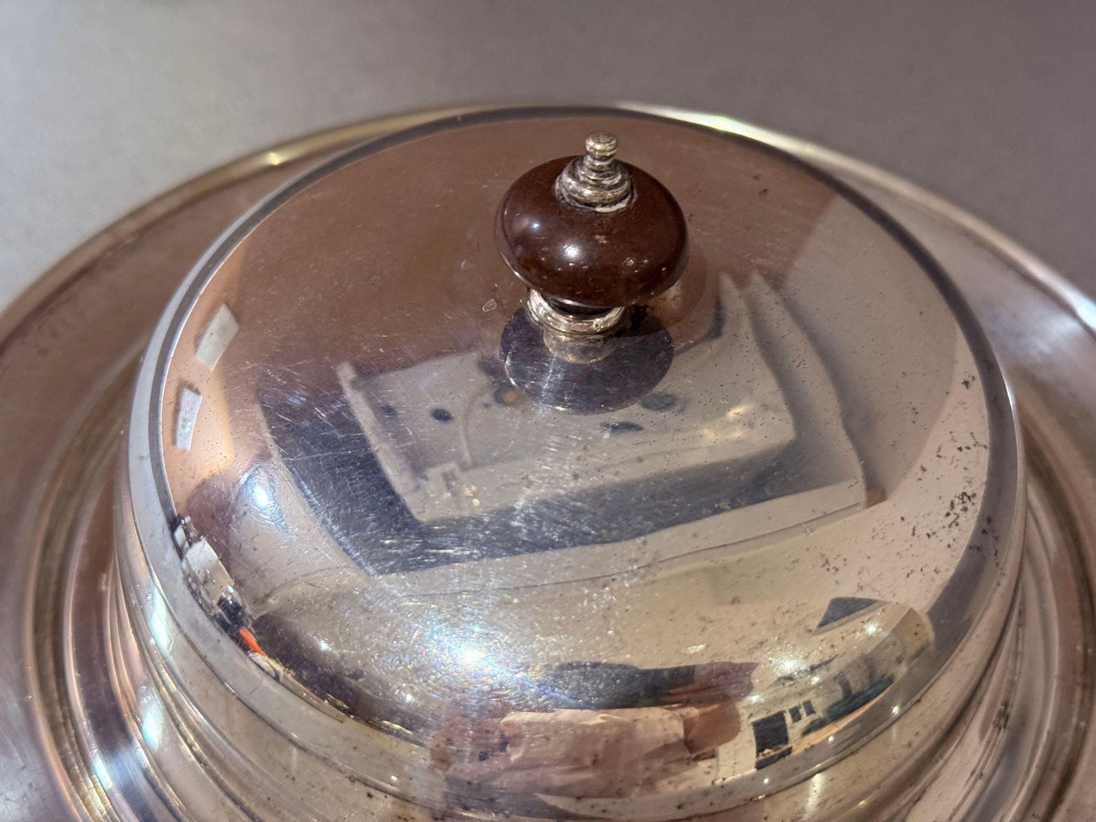 Antique Silver Plated Butter Dish With Wooden Knob, Caviar Dish Tableware Home photo for sale