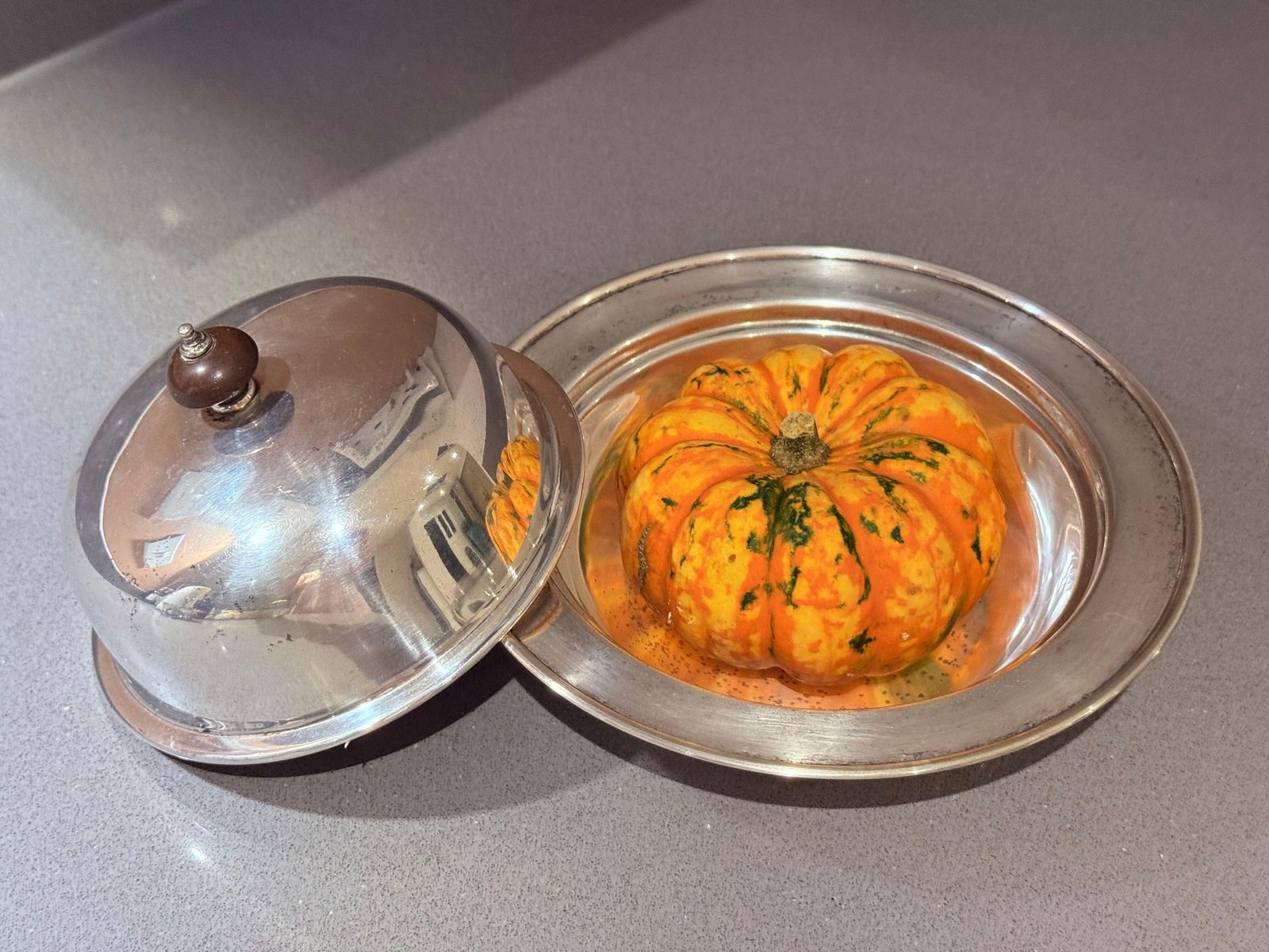Home Decor Antique Silver Plated Butter Dish With Wooden Knob, Caviar Dish Tableware Home photo