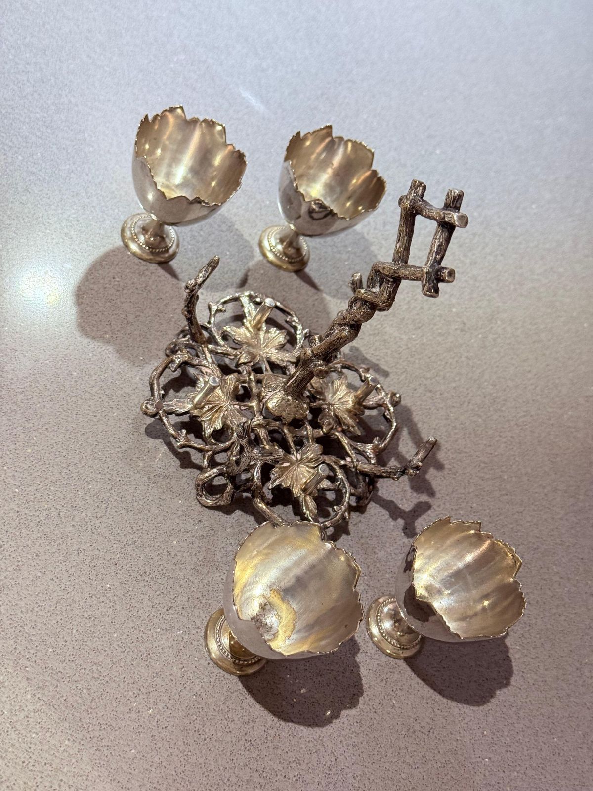 Antique Silverplated Egg Cup Stand Four Small Egg Holders Ornate Victorian Style photo buy