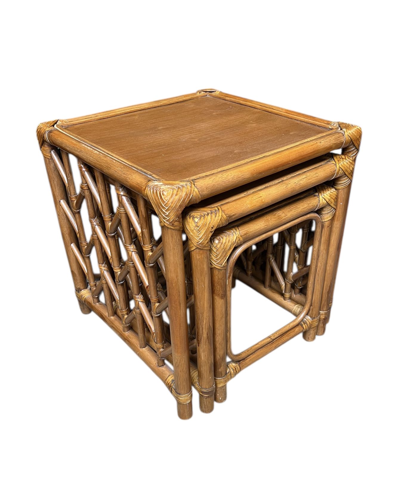 Mid Century Rattan And Bamboo Nest Of Tables photo buy