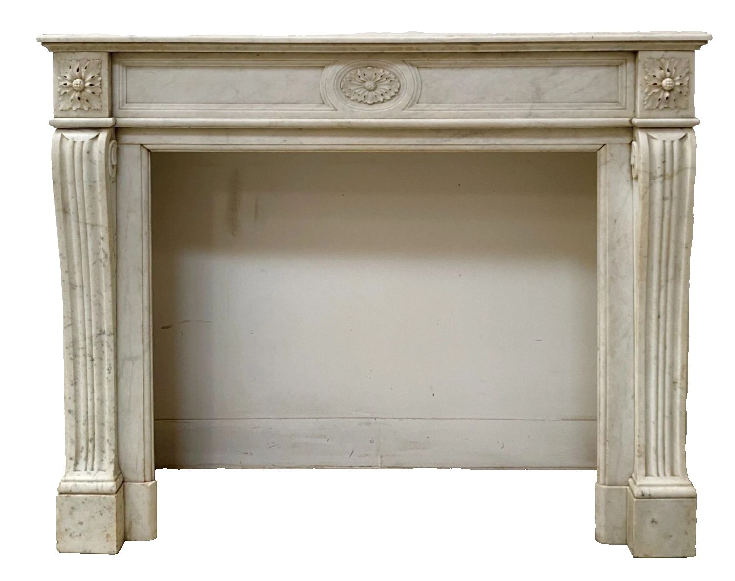 photo for sale Louis XVI Style Fireplace In White Marble Veined From Carrara 19th Century