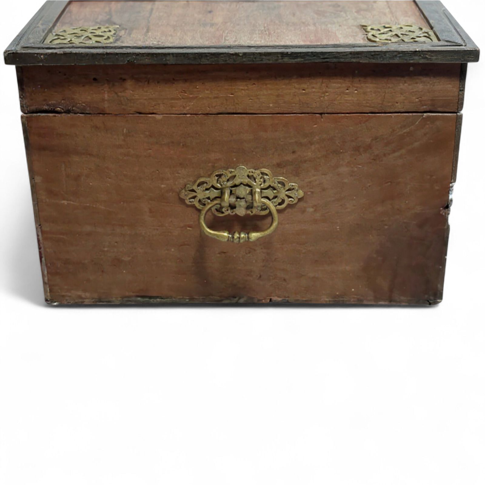 19th Century Mahogany Chest Trunk With Brass Handles Restored Antique photo for sale