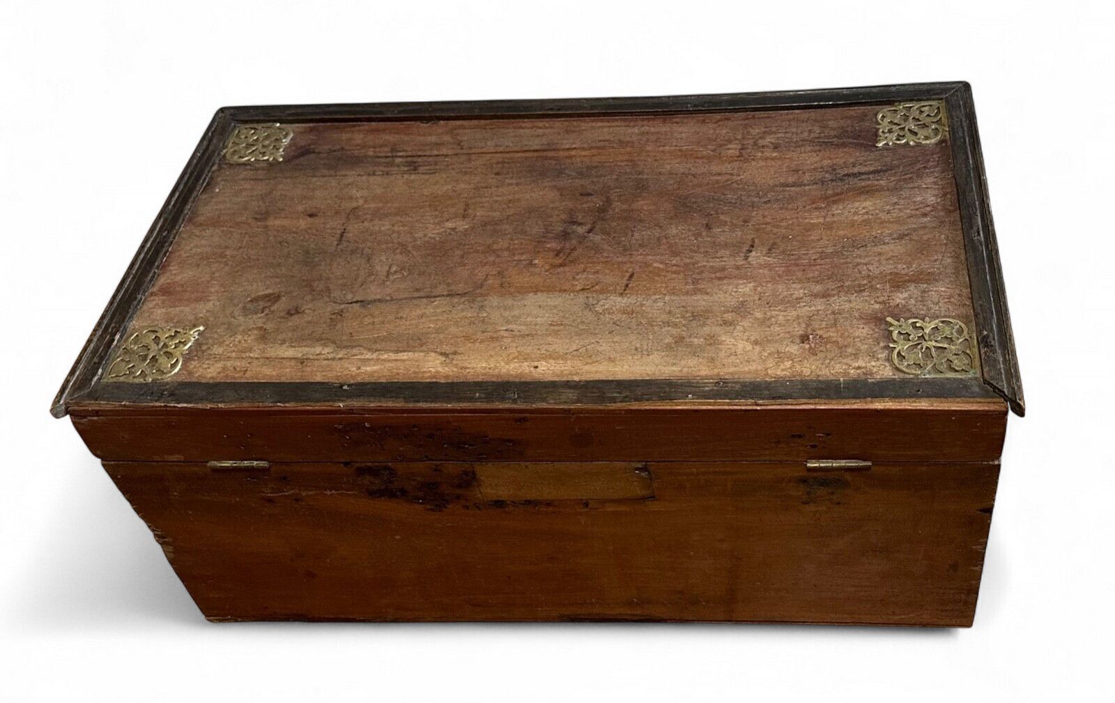 19th Century Mahogany Chest Trunk With Brass Handles Restored Antique photo vinterior