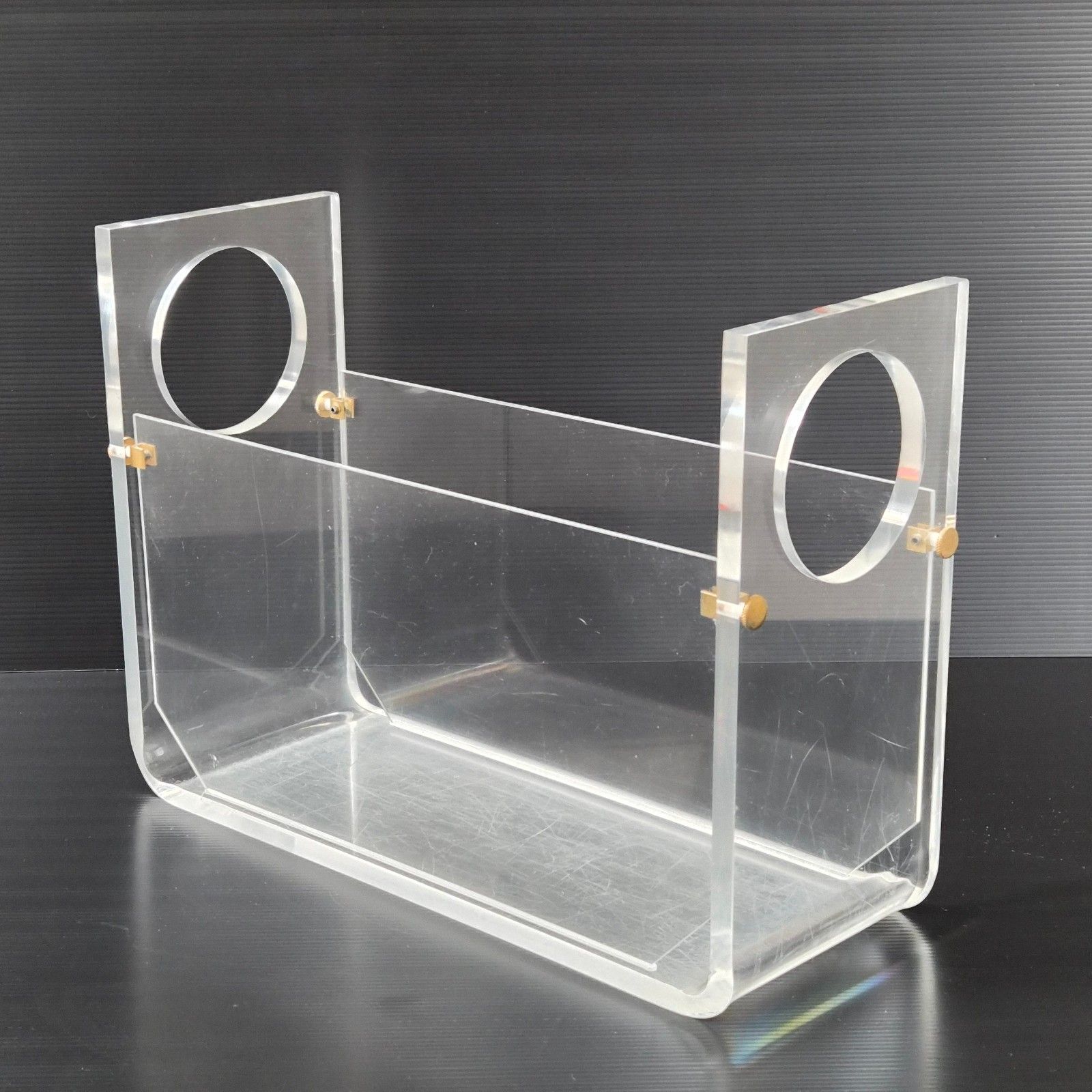Vintage 1970 Michel Dumas Plexiglass & Brass Magazine Rack 70s Retro Chic photo Home Decor