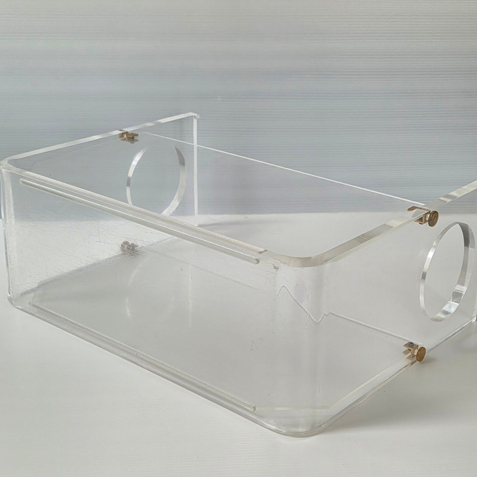 Vintage 1970 Michel Dumas Plexiglass & Brass Magazine Rack 70s Retro Chic photo buy
