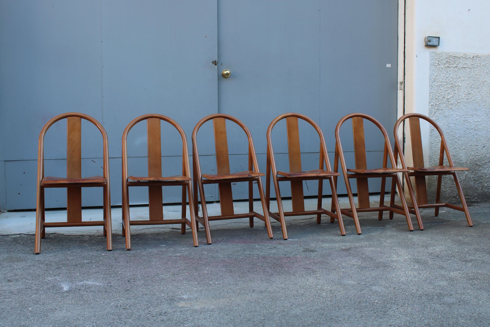 Walnut Chairs With Calfskin Seat, Modernist Style, 1970s Italy photo for sale