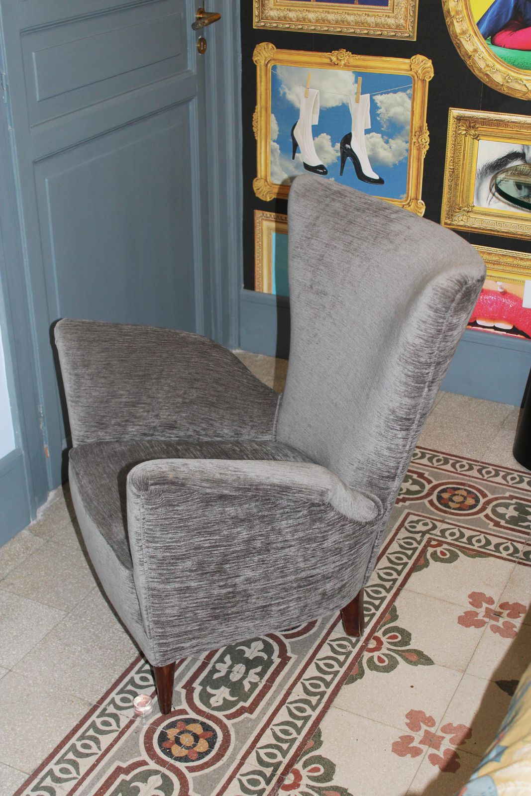 Italian Design Armchair 1950s Geometric Shapes Wooden Feet Gio Ponti Style photo furniture