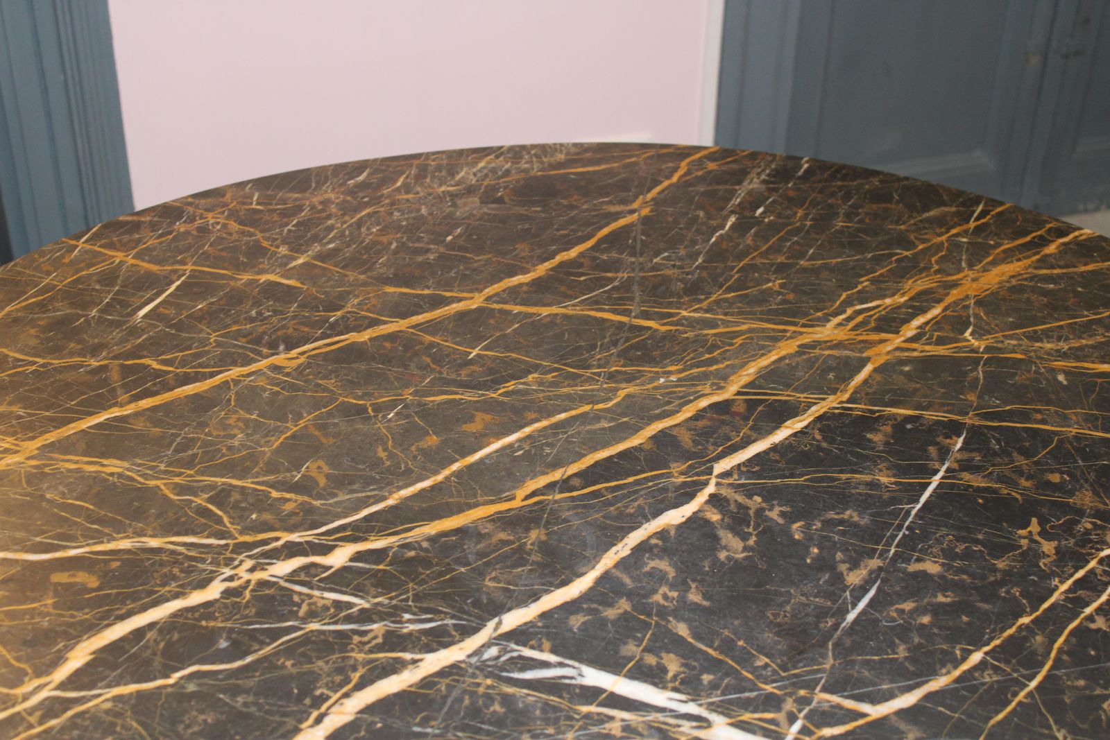 Dining Table With Steel Leg And Portoro Marble Top, 1970s Italy photo 2994.0