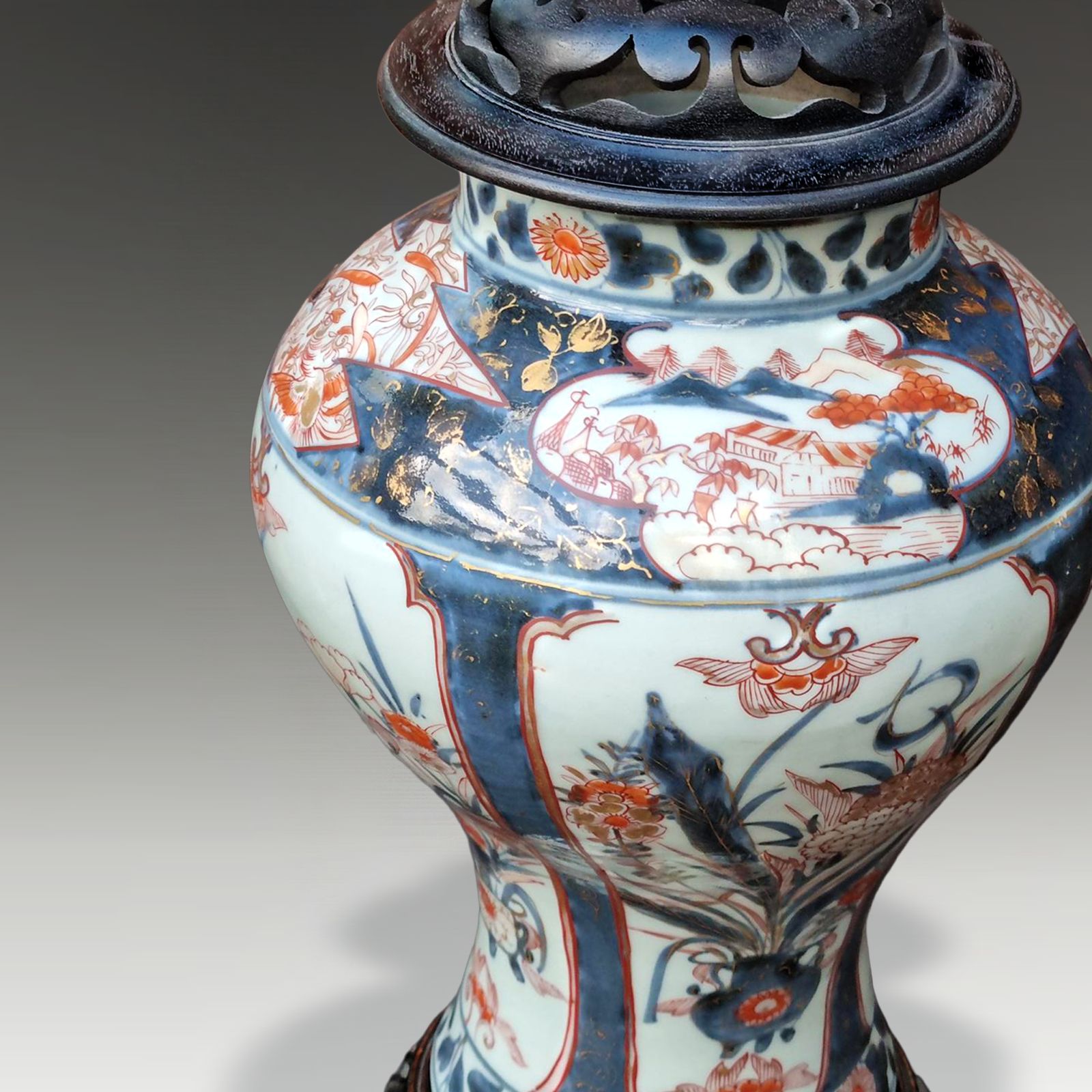 Japanese Early Edo Arita Imari Lidded Vase. Rare Shape C1700 42cm W/Stand H. photo Home Decor