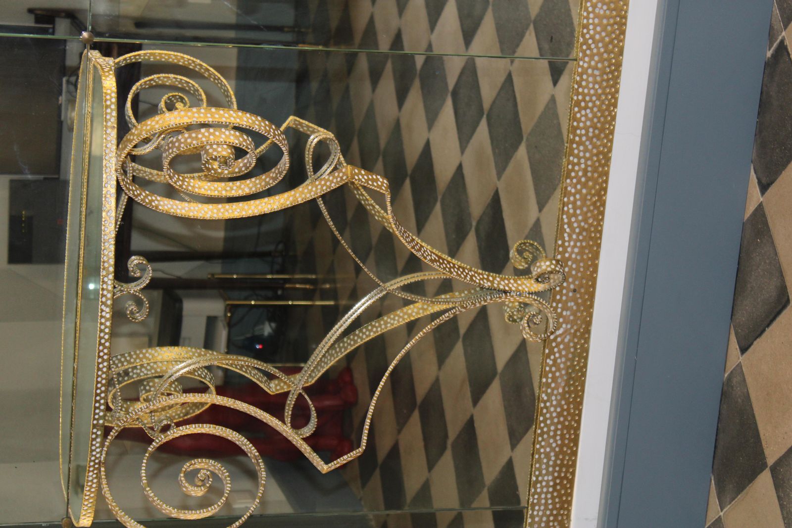 photo for sale Large Cristall Art Mirror Midcentury Italian Design Brass Parts