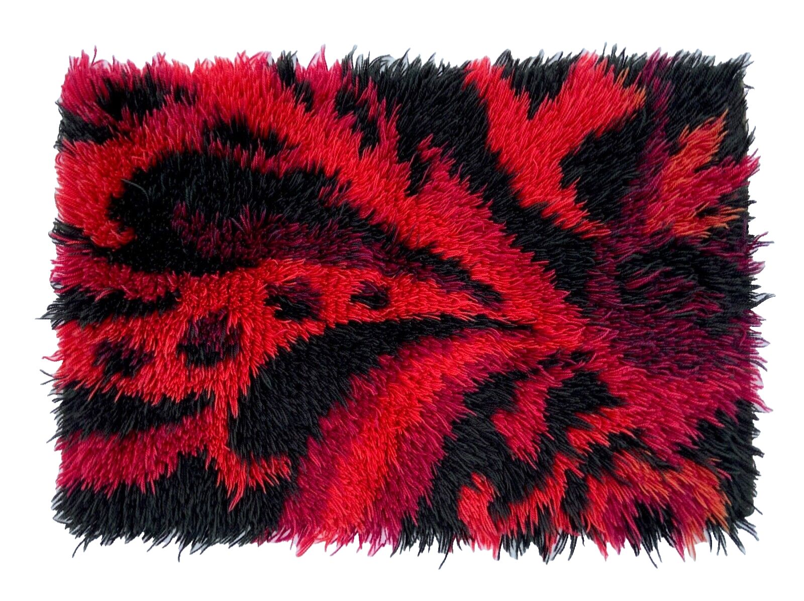 Vintage Red Scandinavian Design Wool Rya Rug Woven Handmade Vintage 1970s photo 296.0