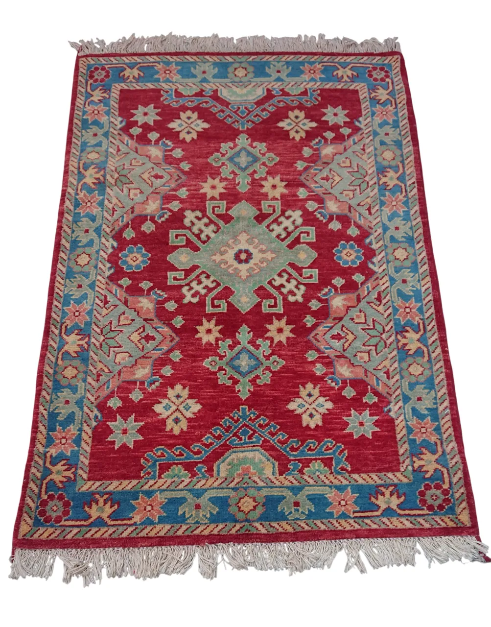 3x5 Kazak Caucasian Red And Blue Living Room Bedroom Rug