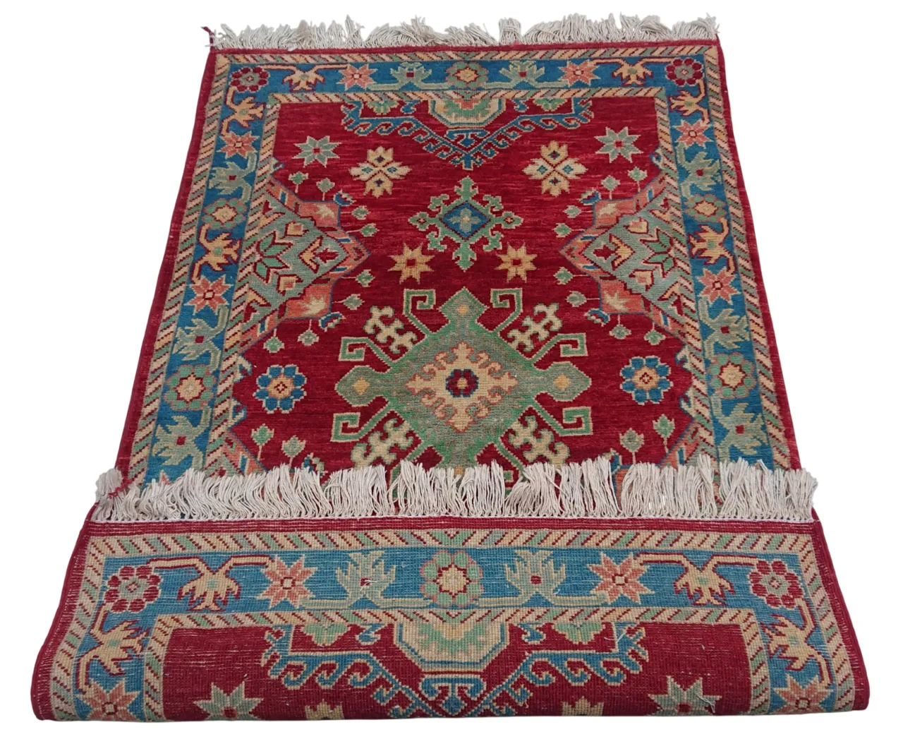 3x5 Kazak Caucasian Red And Blue Living Room Bedroom Rug photo for sale
