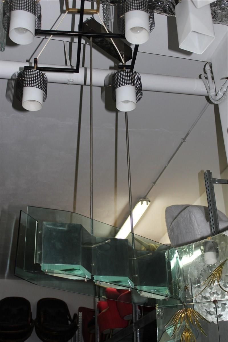 Stilnovo Modernist Chandelier In Steel And Glass Lenses, Italy, 1950s photo 16041.0