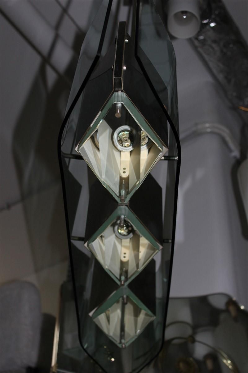 Stilnovo Modernist Chandelier In Steel And Glass Lenses, Italy, 1950s photo vinterior