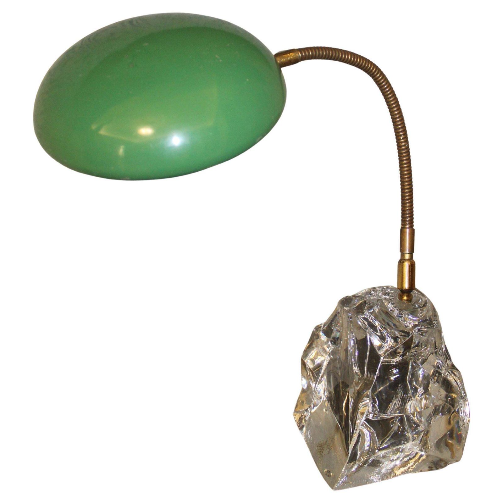 Lacquered Metal Table Lamp With Crystal Block And Brass Parts Italy