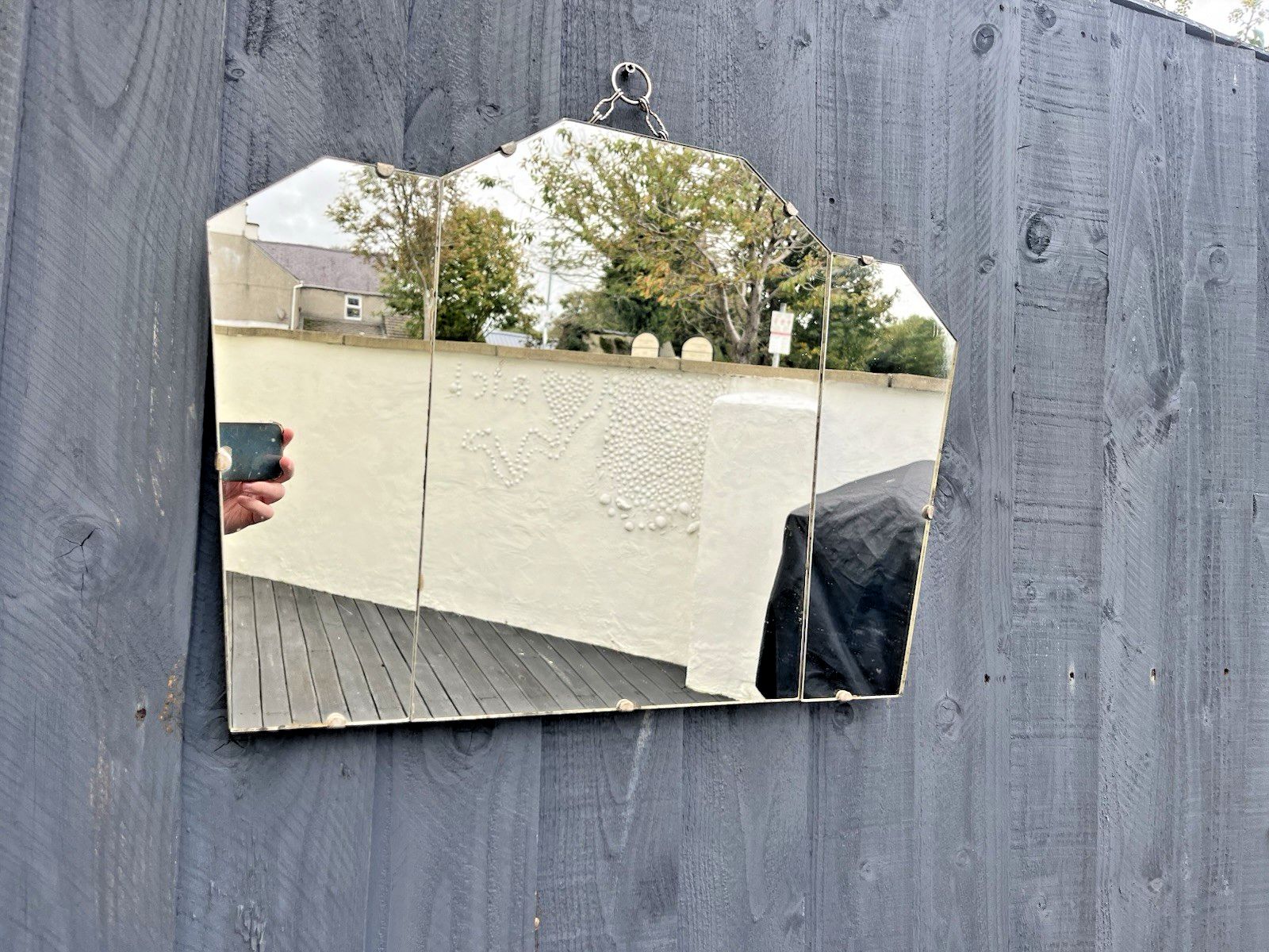 Original 3 Piece 1920's Art Deco Period Fanned Skyscraper Shaped Wall Mirror 30s photo furniture