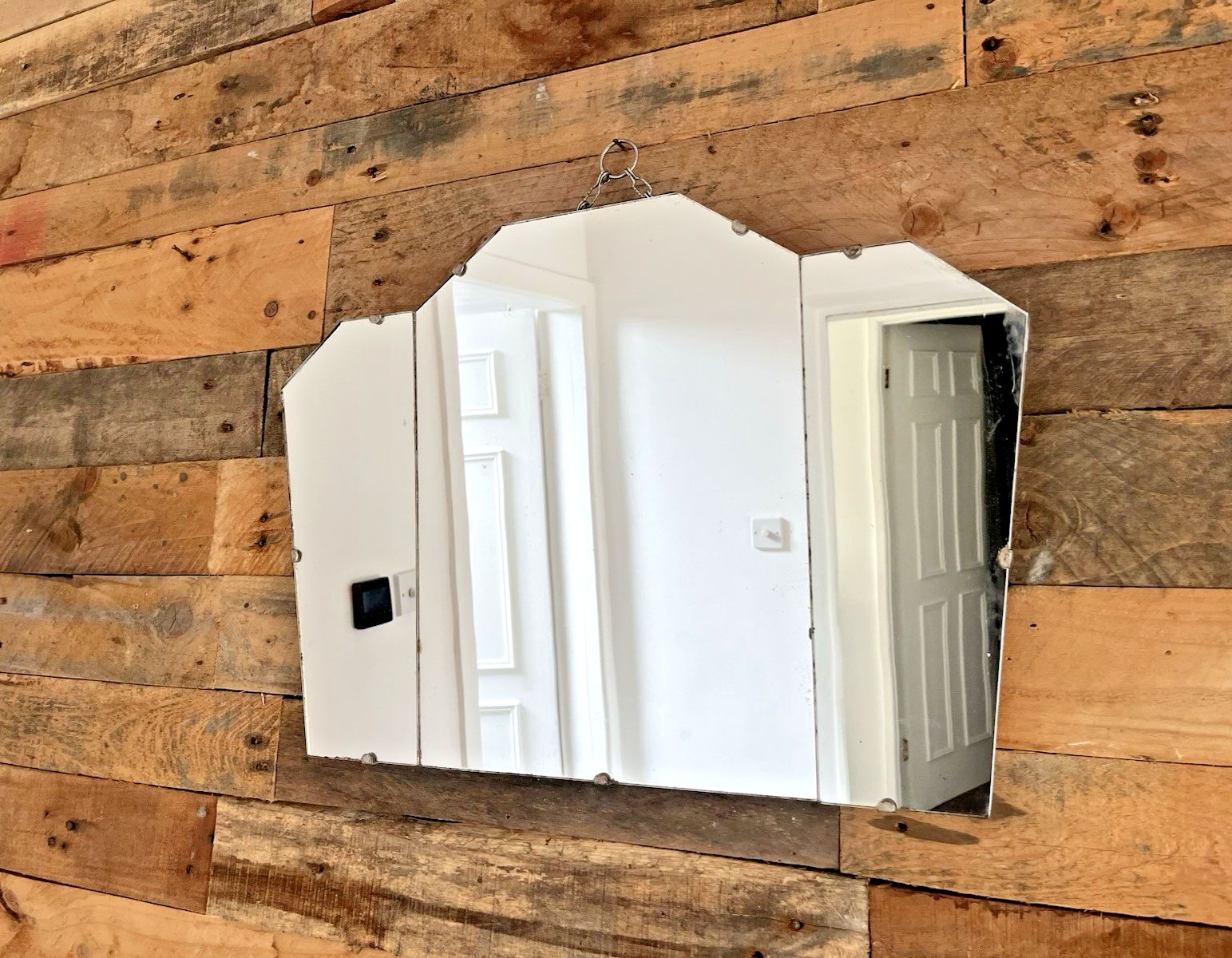 photo buy Original 3 Piece 1920's Art Deco Period Fanned Skyscraper Shaped Wall Mirror 30s