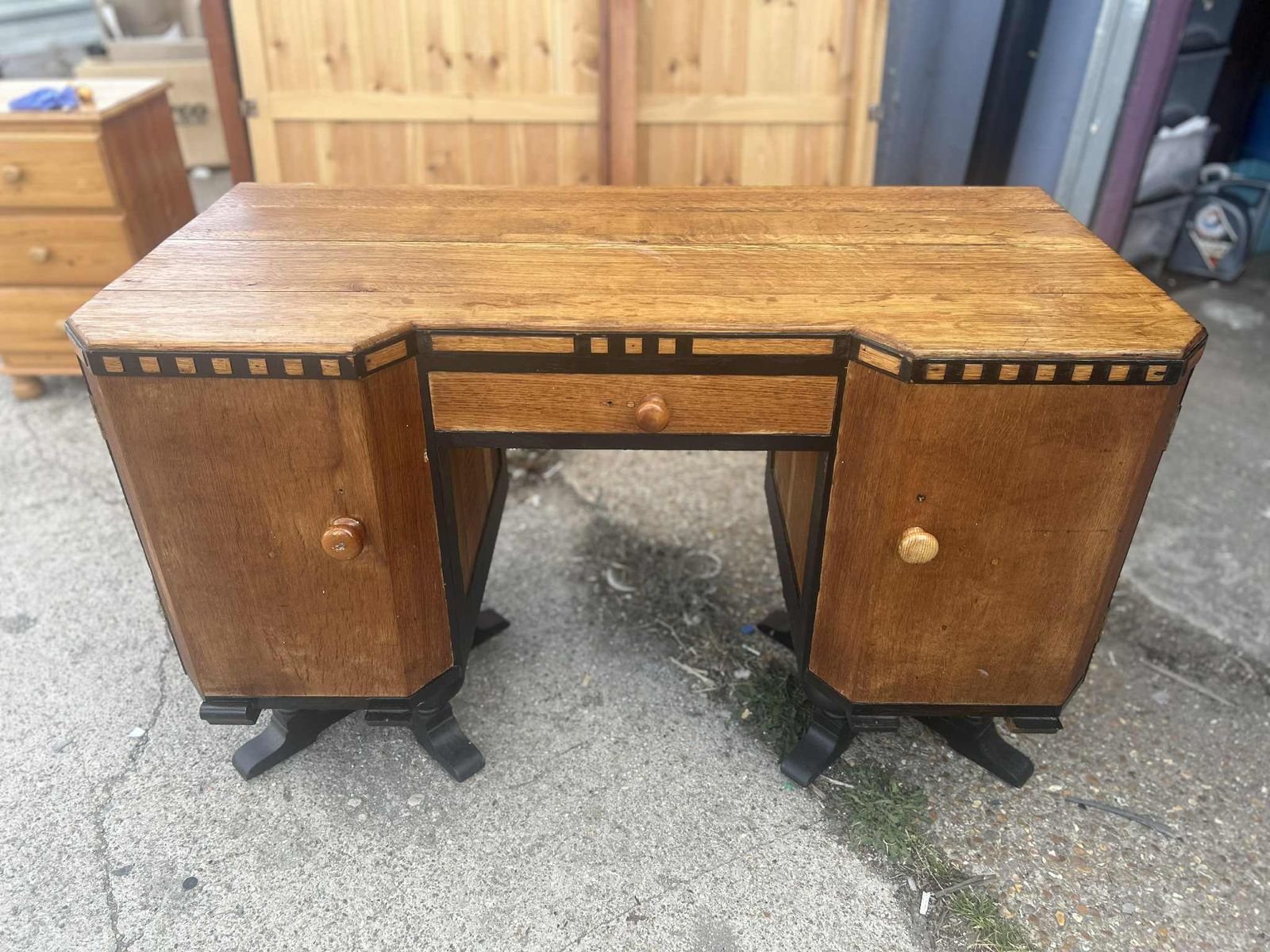 Art Deco Solid Wood Partners Twin Pedestal Desk With Drawers.