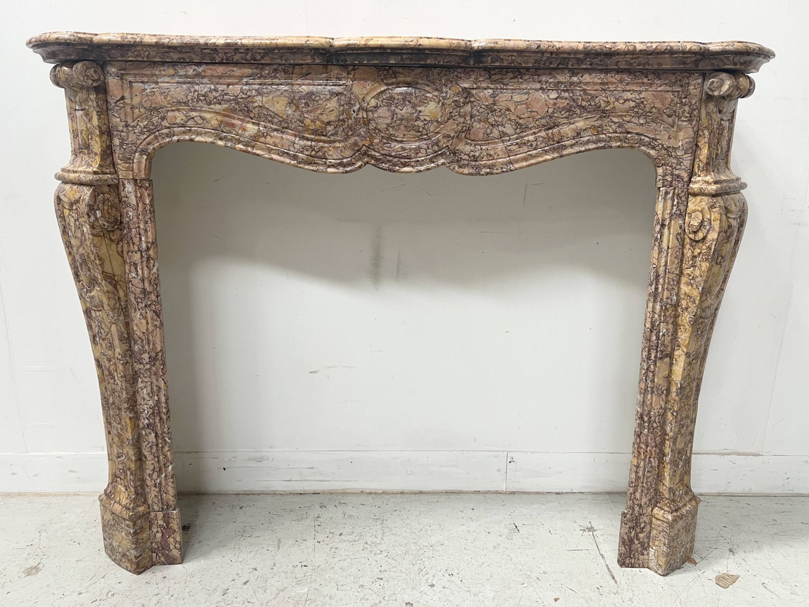 Louis XV Style Fireplace, Pompadour Model, Speckled Breccia Marble, 19th Century photo furniture
