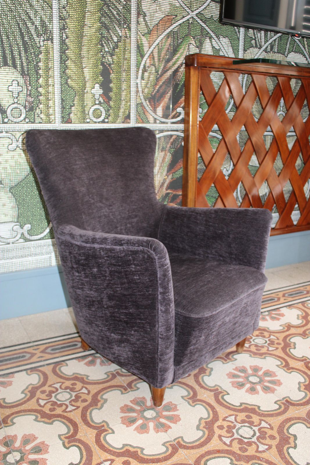 Small Grey Velvet Armchair, Italy, 1950, Paolo Buffa photo 1925.0