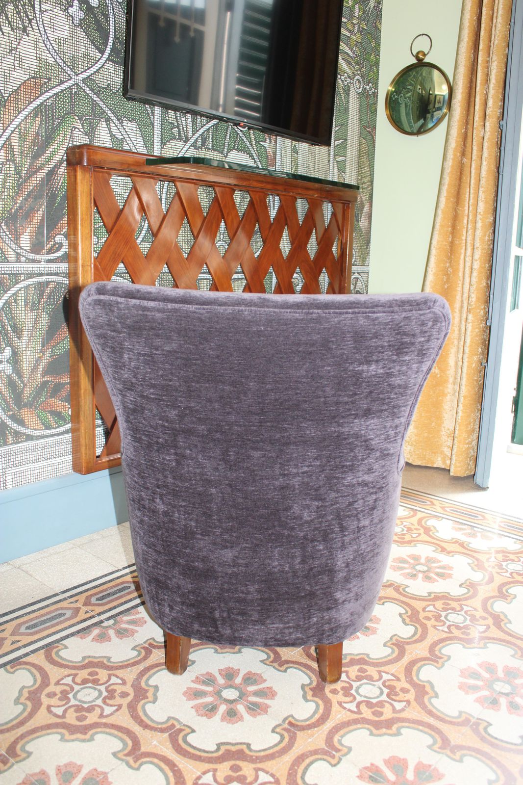 Small Grey Velvet Armchair, Italy, 1950, Paolo Buffa photo buy
