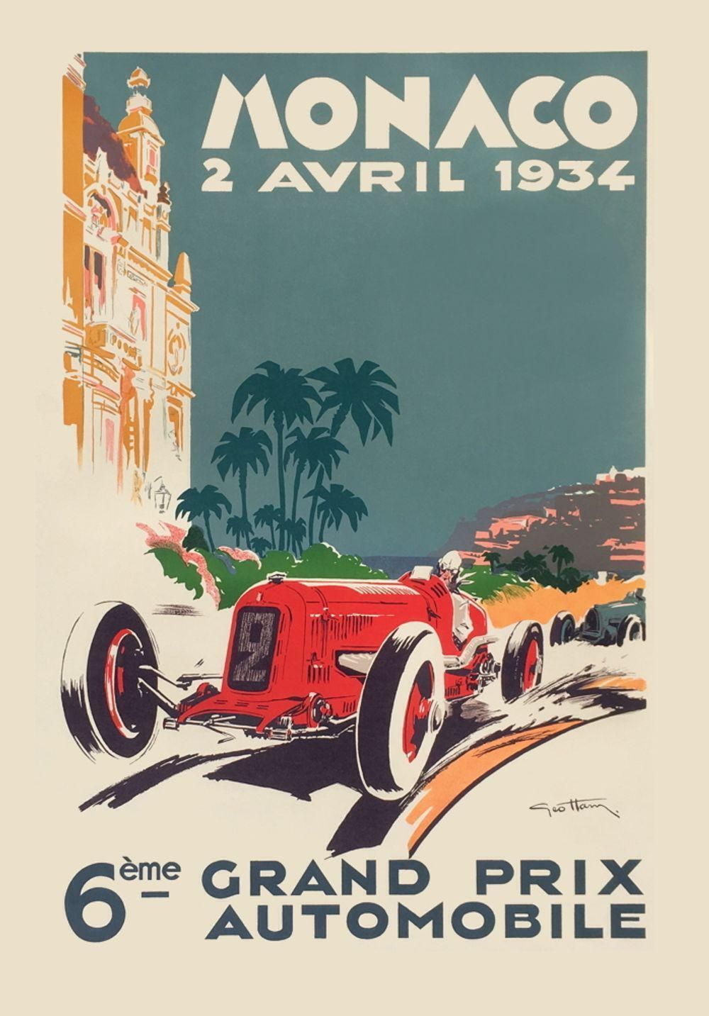 1990s After Géo Ham Grand Prix De Monaco 1934 Lithograph Poster photo furniture
