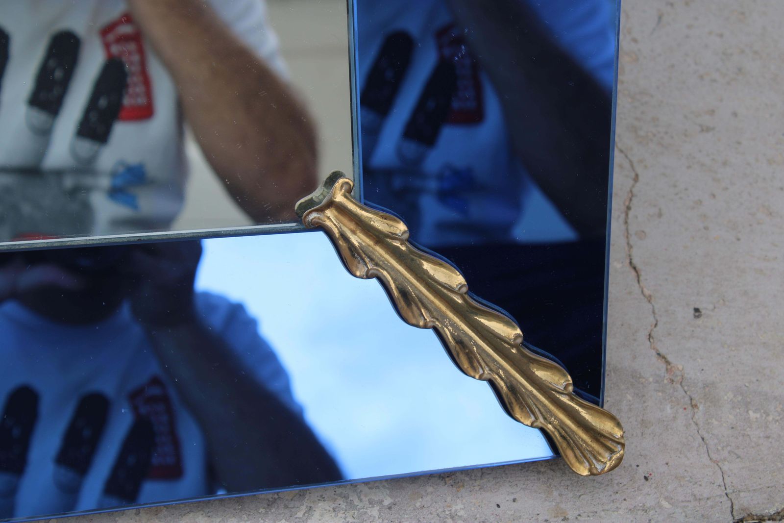 Cobalt Blue Rectangular Mirror With Brass By Pietro Chiesa, 1940, Fontana Arte photo vinterior