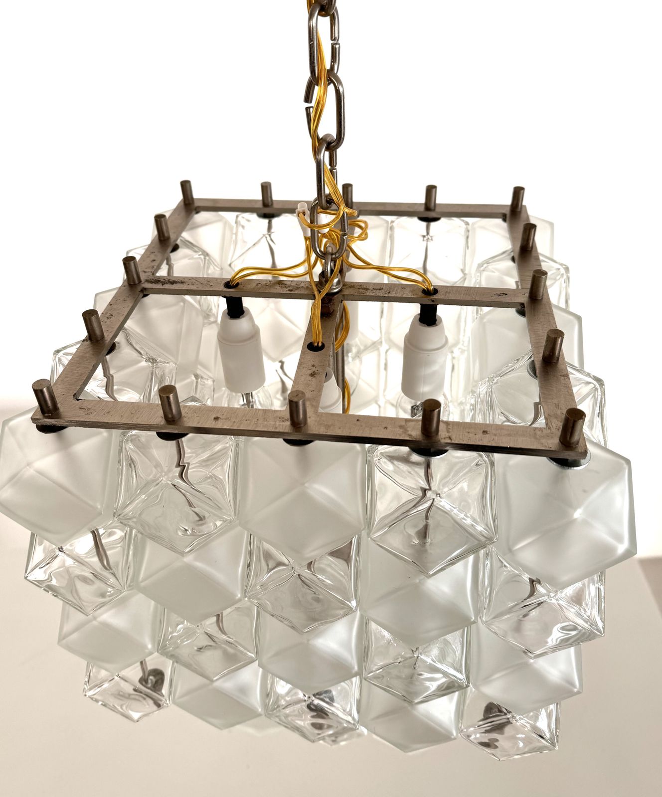 photo vintage Italian Midcentury Murano Glass Geometric Chandelier By Interlux, 1960s