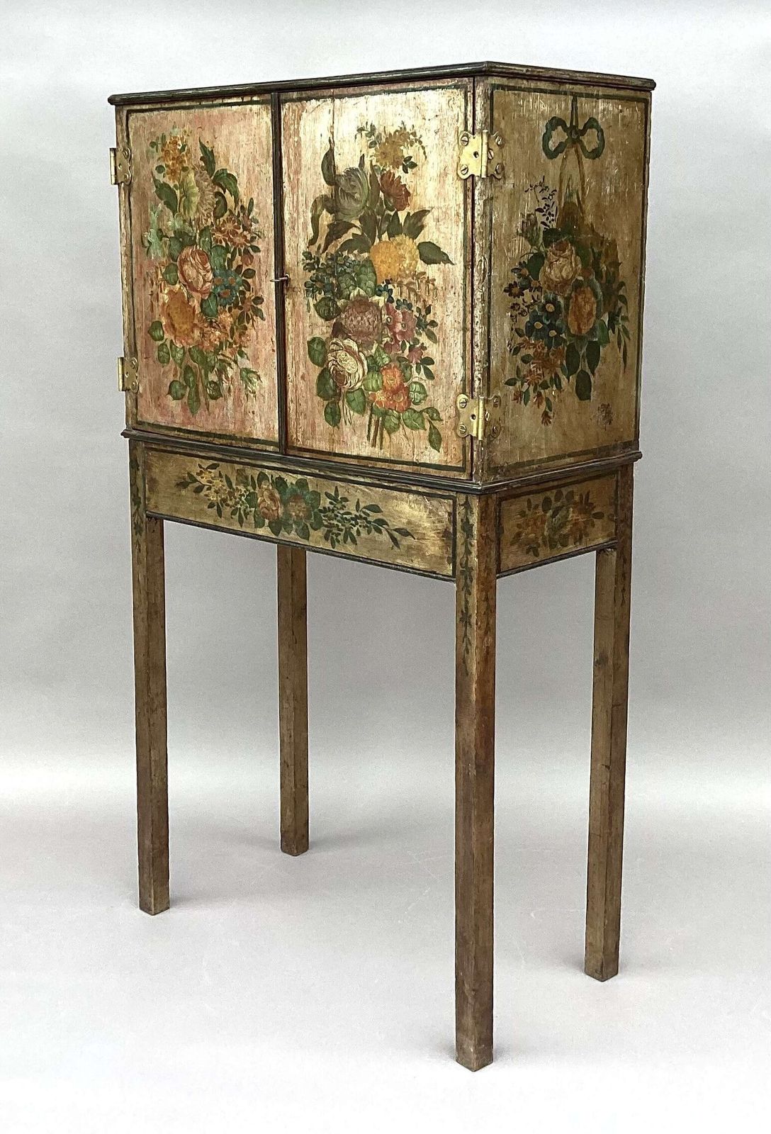 Charming Late C18th Painted Cabinet On Stand Of Small Proportions photo vintage