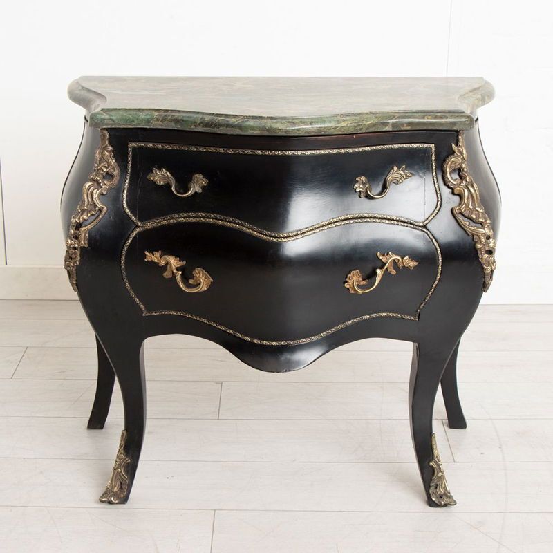 Early 20th Century Antique Pair Of Ebonised Bombe Fronted French Commodes photo furniture