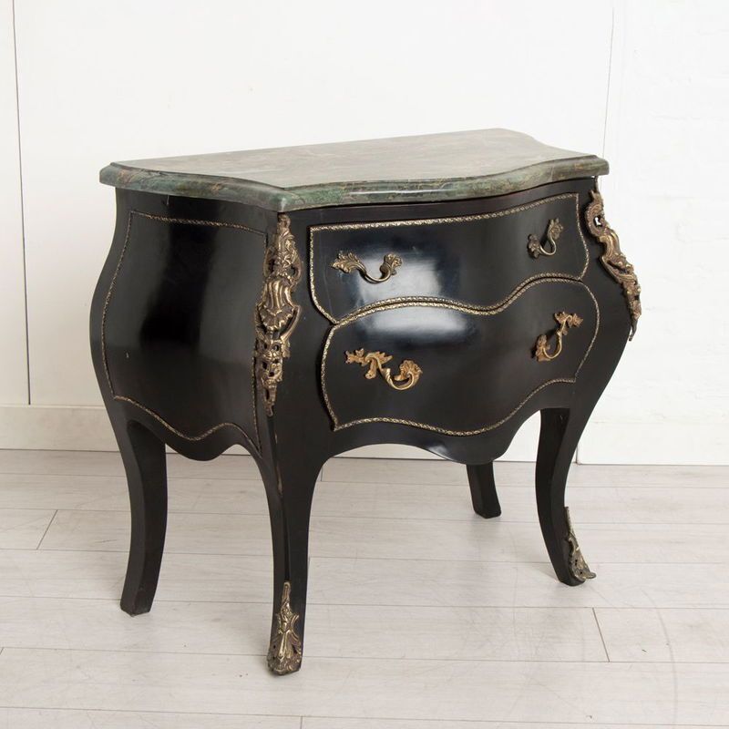 Early 20th Century Antique Pair Of Ebonised Bombe Fronted French Commodes photo vinterior