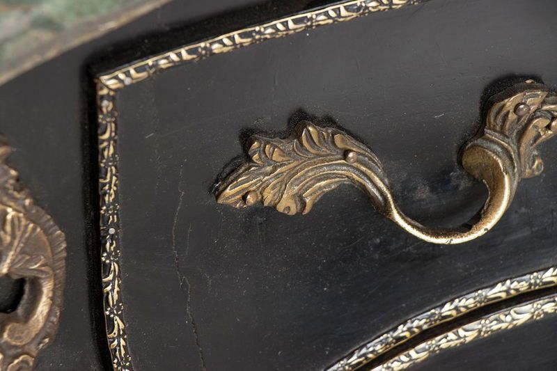 photo for sale Early 20th Century Antique Pair Of Ebonised Bombe Fronted French Commodes
