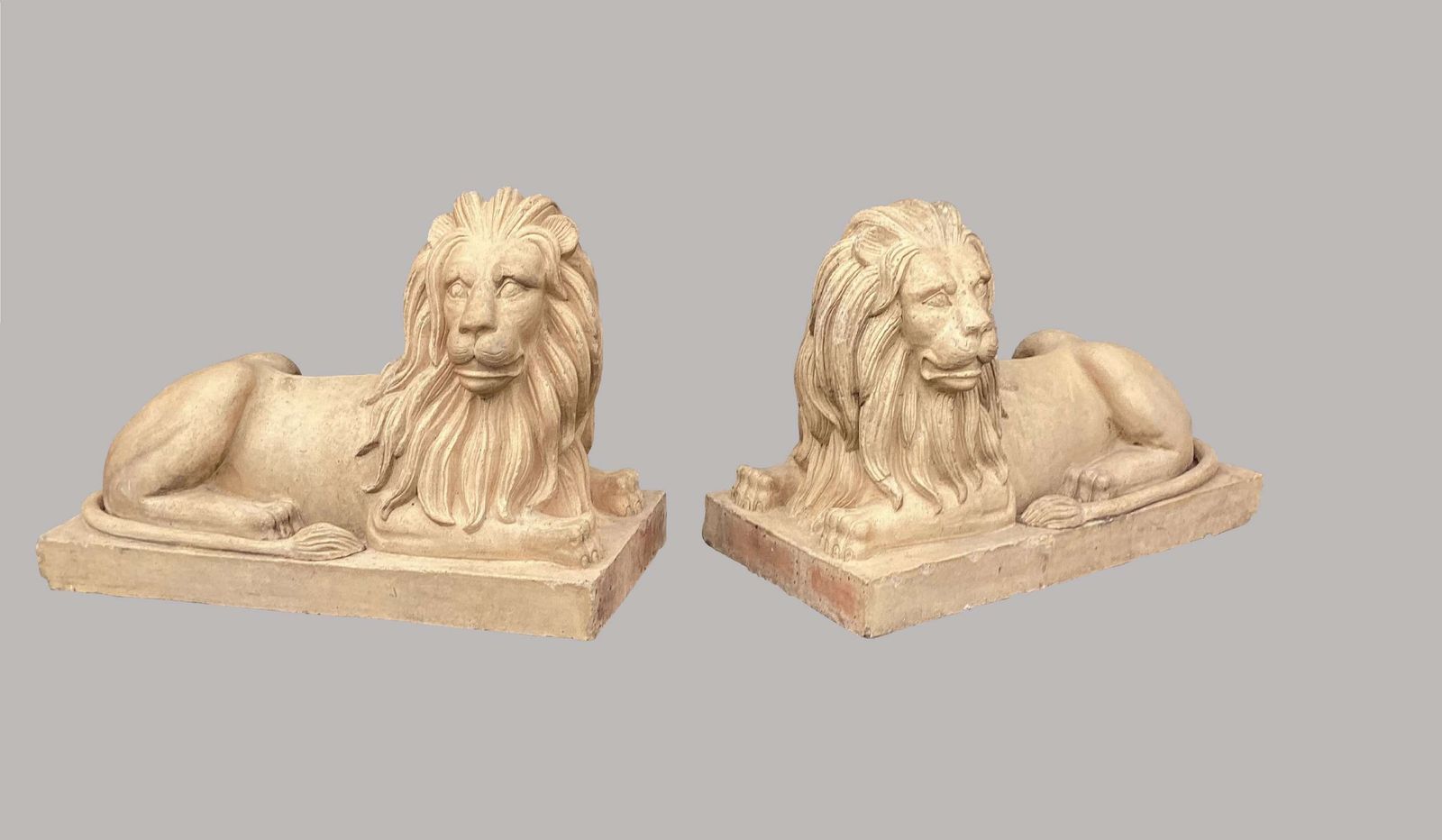 Spectacular C19th Very Large Pair Of Buff Terracotta Lions photo furniture