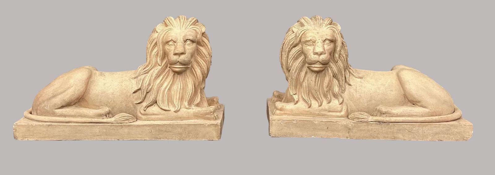 Spectacular C19th Very Large Pair Of Buff Terracotta Lions photo 10450.0
