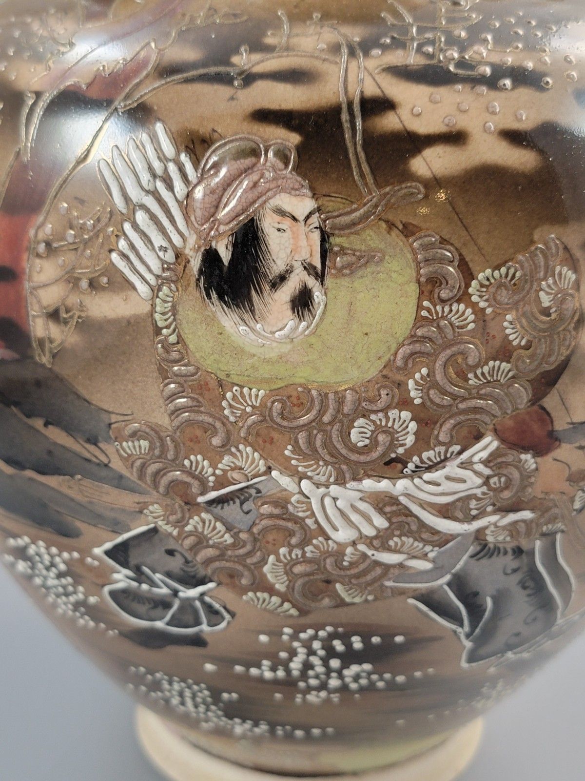 Home Decor Large Satsuma Samurai Vase By Kinkozan, Rare Bamboo Handle Form, Meiji Japan C. 1875, 38 Cm photo