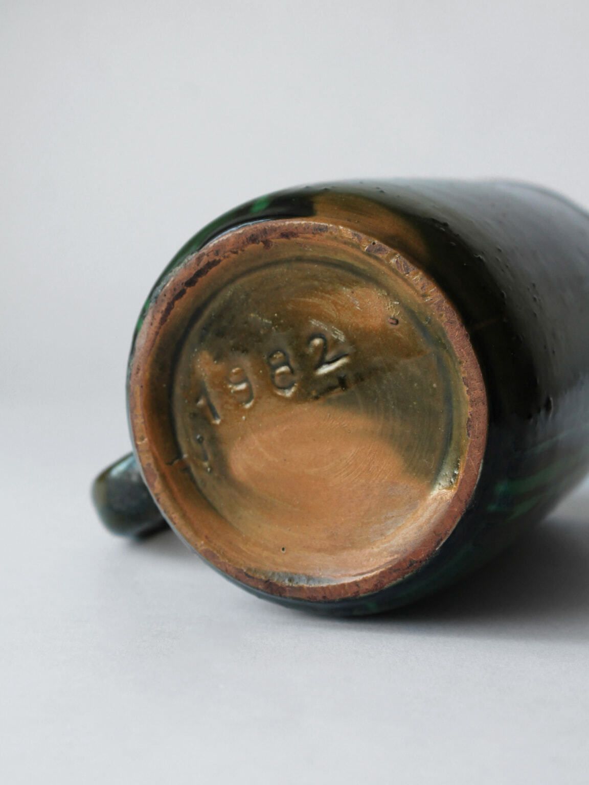 Vintage Ceramic Painted Green Glaze Pitcher photo for sale