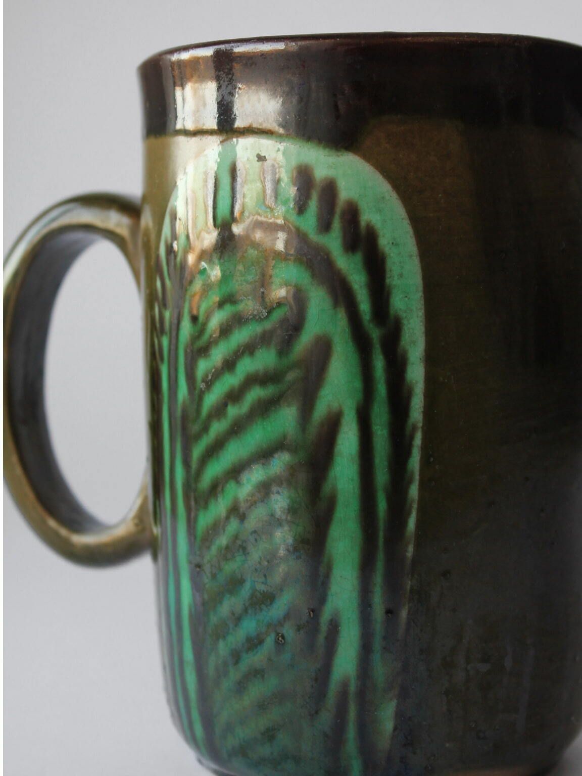 Vintage Ceramic Painted Green Glaze Pitcher photo Home Decor