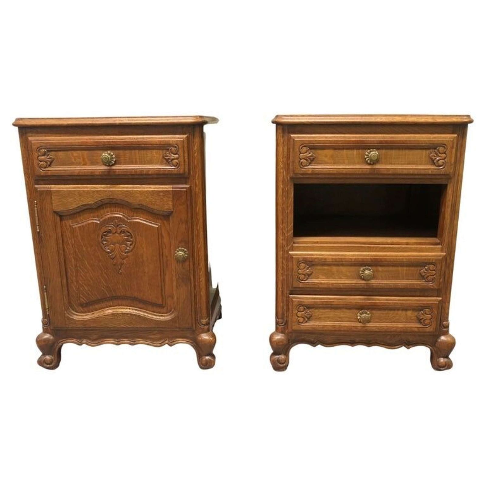 Pair Of French Golden Oak Bedside Cabinets