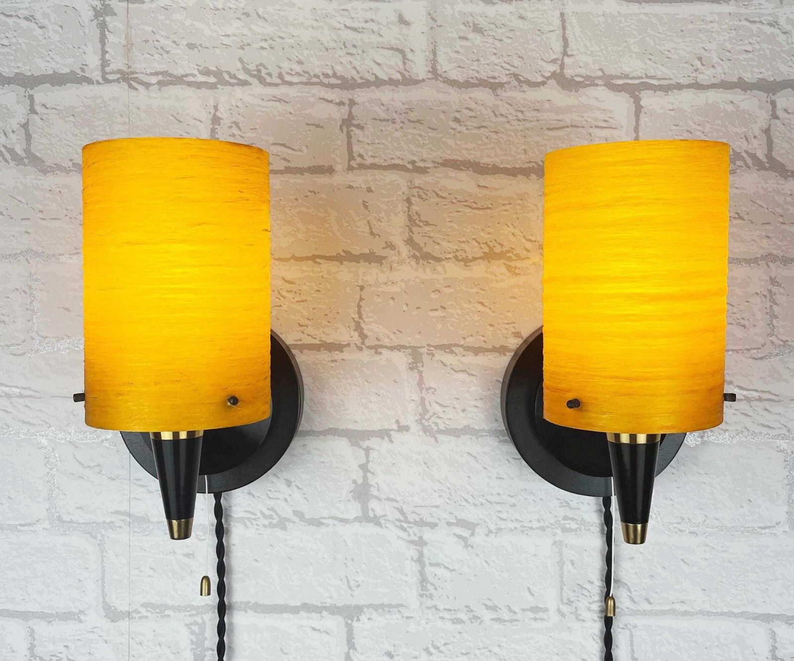 Pair Of Mid Century Wall Lights, Orange And Black.