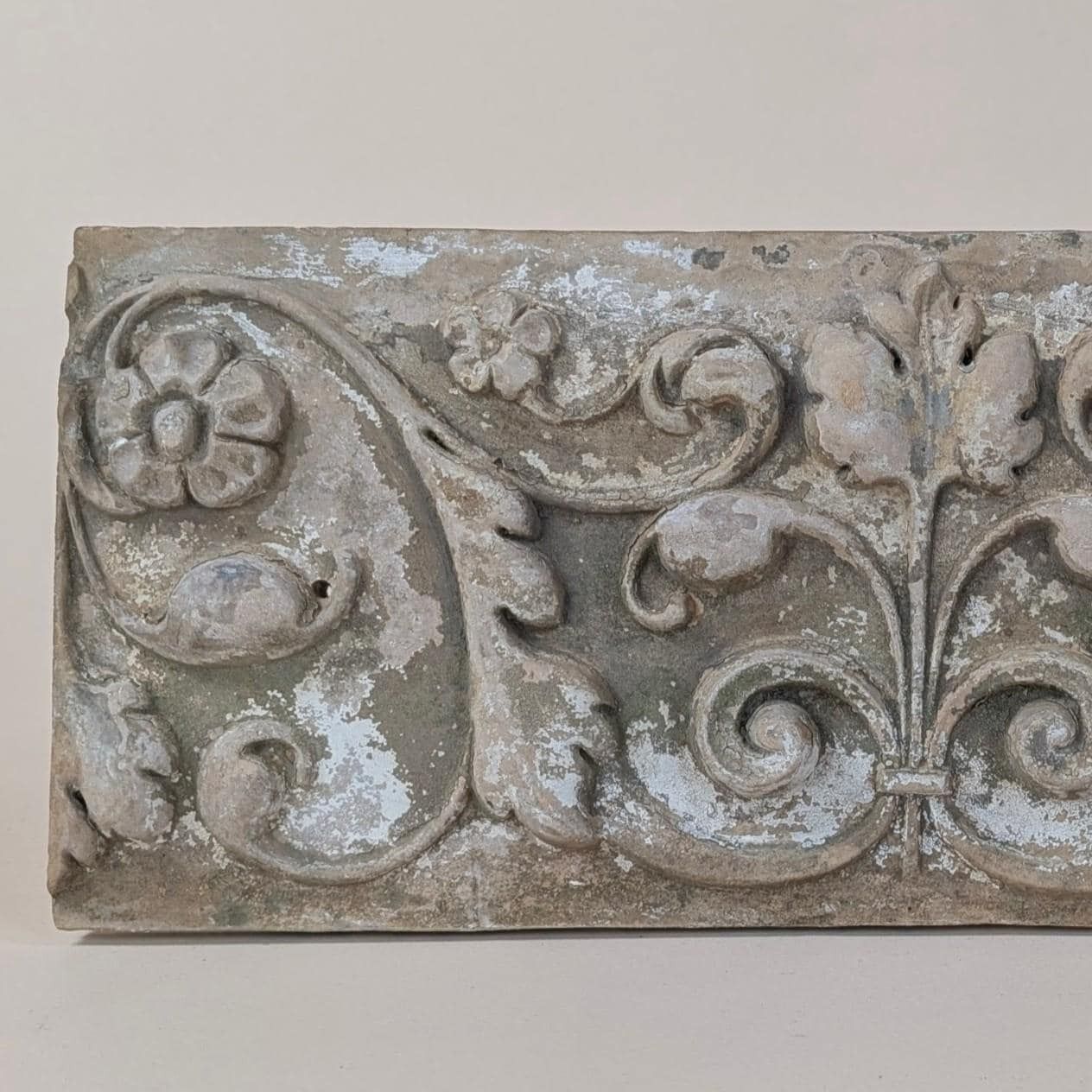 Antique French Century Terracotta Floral 19th Century Architectural Bas Relief Plaque Wall Art photo for sale