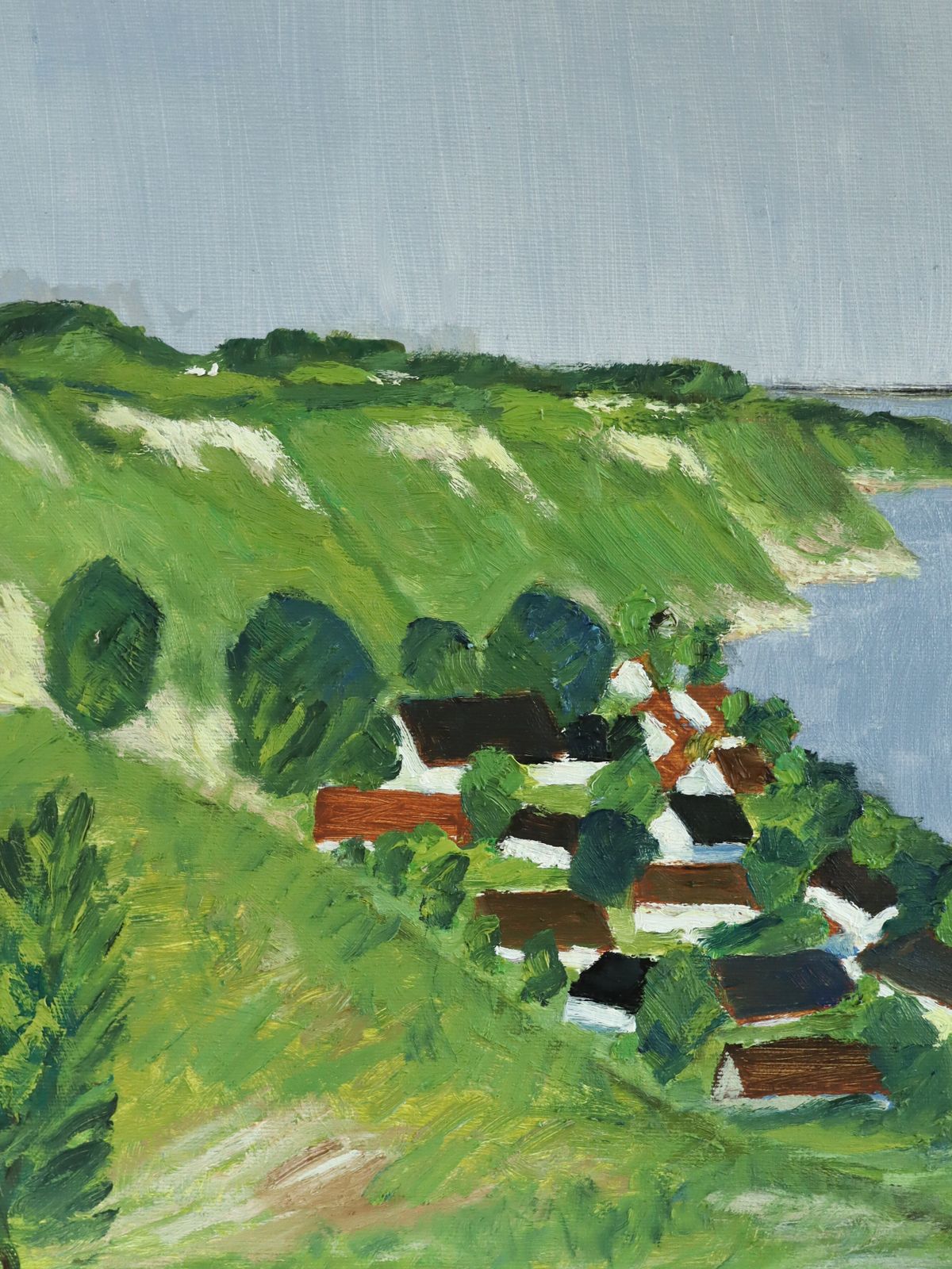 Hillside By The Sea  Oil Painting photo vintage